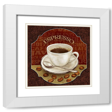 Coffee Illustration IV White Modern Wood Framed Art Print with Double Matting by White, Abby