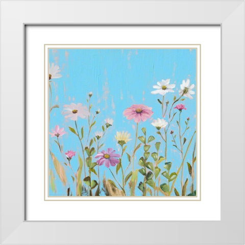 Wild Flowers on Cerulean I White Modern Wood Framed Art Print with Double Matting by Iafrate, Sandra