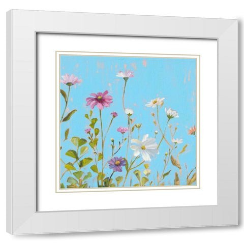 Wild Flowers on Cerulean II White Modern Wood Framed Art Print with Double Matting by Iafrate, Sandra