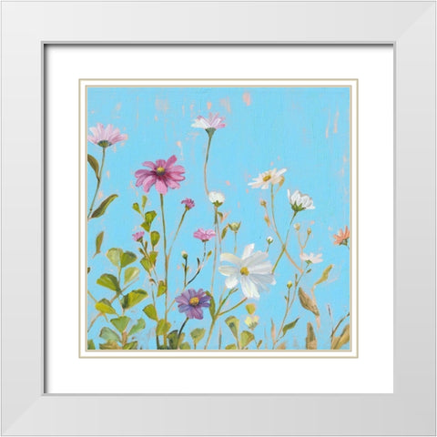 Wild Flowers on Cerulean II White Modern Wood Framed Art Print with Double Matting by Iafrate, Sandra