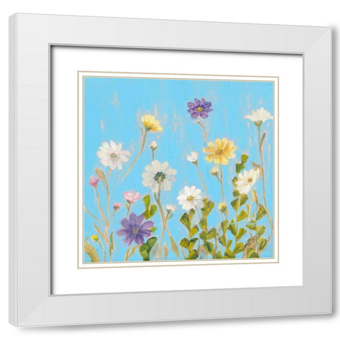 Wild Flowers on Cerulean III White Modern Wood Framed Art Print with Double Matting by Iafrate, Sandra