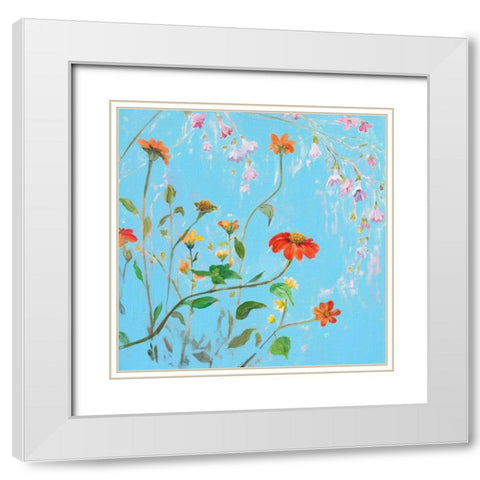 Wild Flowers on Cerulean IV White Modern Wood Framed Art Print with Double Matting by Iafrate, Sandra