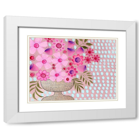 Cheeky Pink Floral I White Modern Wood Framed Art Print with Double Matting by Moore, Regina