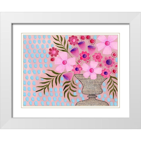Cheeky Pink Floral II White Modern Wood Framed Art Print with Double Matting by Moore, Regina