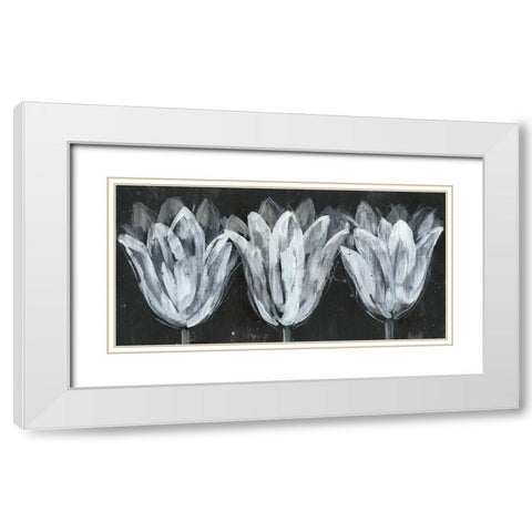 White Trio on Black I White Modern Wood Framed Art Print with Double Matting by Goldberger, Jennifer