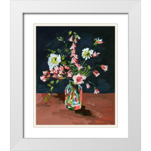 Bottle and Flowers I White Modern Wood Framed Art Print with Double Matting by Wang, Melissa