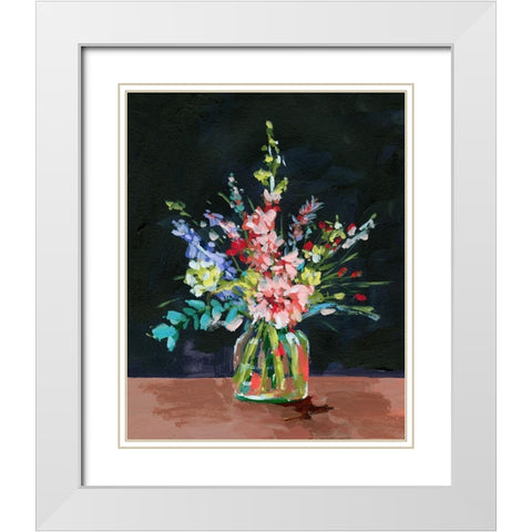 Bottle and Flowers II White Modern Wood Framed Art Print with Double Matting by Wang, Melissa