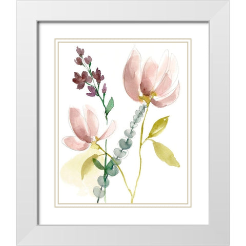 Pastel Flower Composition I White Modern Wood Framed Art Print with Double Matting by Goldberger, Jennifer