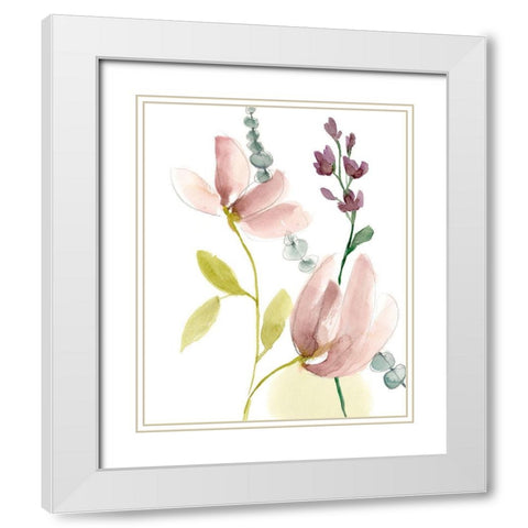 Pastel Flower Composition II White Modern Wood Framed Art Print with Double Matting by Goldberger, Jennifer