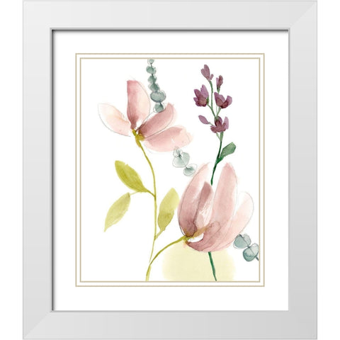 Pastel Flower Composition II White Modern Wood Framed Art Print with Double Matting by Goldberger, Jennifer