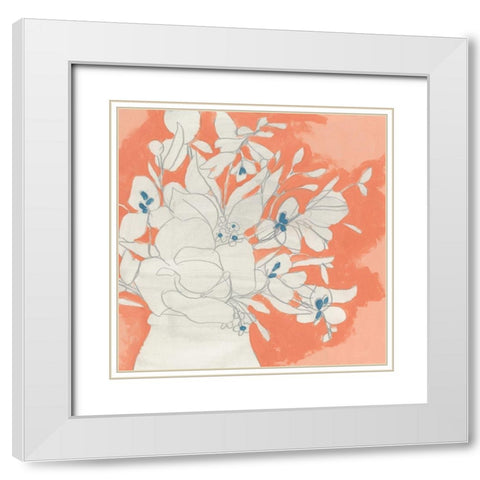 Terracotta Flowers I White Modern Wood Framed Art Print with Double Matting by Vess, June Erica