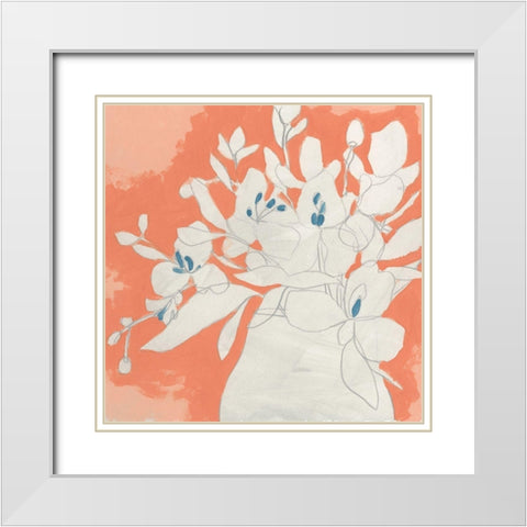 Terracotta Flowers II White Modern Wood Framed Art Print with Double Matting by Vess, June Erica