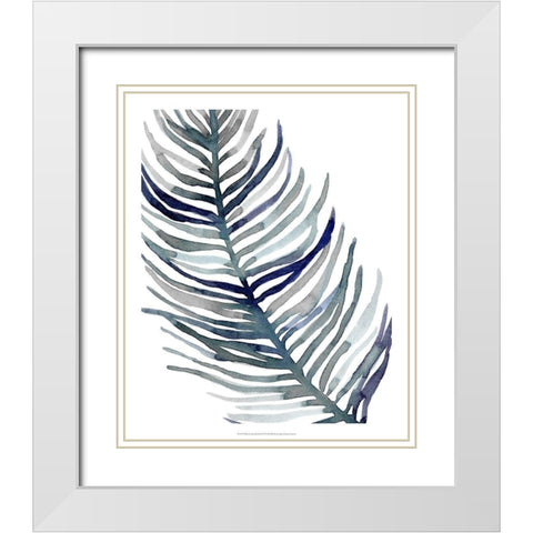 Blue Feathered Palm I White Modern Wood Framed Art Print with Double Matting by Scarvey, Emma