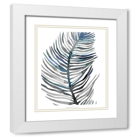 Blue Feathered Palm III White Modern Wood Framed Art Print with Double Matting by Scarvey, Emma