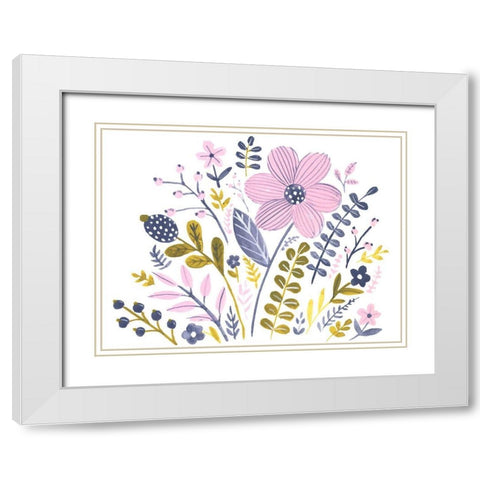 Sweet Folk Florals III White Modern Wood Framed Art Print with Double Matting by Parker, Jennifer Paxton