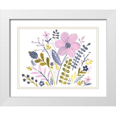 Sweet Folk Florals III White Modern Wood Framed Art Print with Double Matting by Parker, Jennifer Paxton