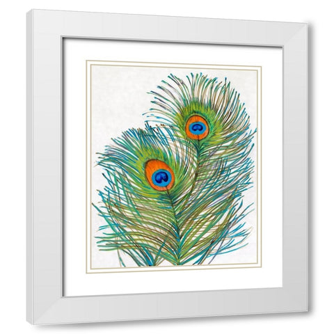 Vivid Peacock Feathers I White Modern Wood Framed Art Print with Double Matting by OToole, Tim