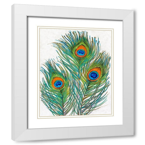 Vivid Peacock Feathers II White Modern Wood Framed Art Print with Double Matting by OToole, Tim