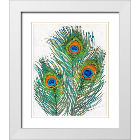 Vivid Peacock Feathers II White Modern Wood Framed Art Print with Double Matting by OToole, Tim