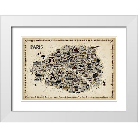 Antique Iconic Cities-Paris White Modern Wood Framed Art Print with Double Matting by Esquer, Rafael