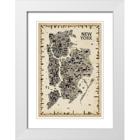 Antique Iconic Cities-New York White Modern Wood Framed Art Print with Double Matting by Esquer, Rafael