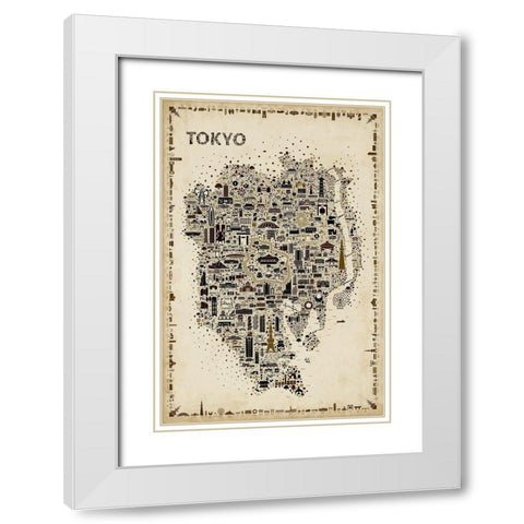 Antique Iconic Cities-Tokyo White Modern Wood Framed Art Print with Double Matting by Esquer, Rafael