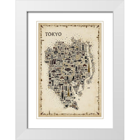 Antique Iconic Cities-Tokyo White Modern Wood Framed Art Print with Double Matting by Esquer, Rafael