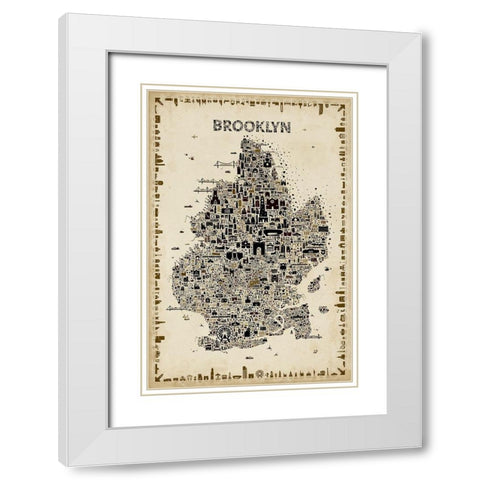 Antique New York Collection-Brooklyn White Modern Wood Framed Art Print with Double Matting by Esquer, Rafael