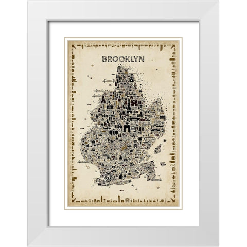 Antique New York Collection-Brooklyn White Modern Wood Framed Art Print with Double Matting by Esquer, Rafael