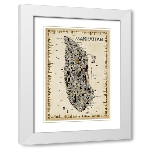 Antique New York Collection-Manhattan White Modern Wood Framed Art Print with Double Matting by Esquer, Rafael