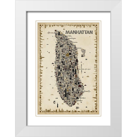 Antique New York Collection-Manhattan White Modern Wood Framed Art Print with Double Matting by Esquer, Rafael