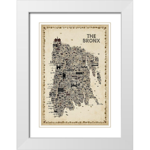 Antique New York Collection-Bronx White Modern Wood Framed Art Print with Double Matting by Esquer, Rafael