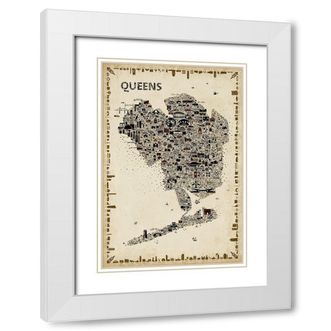 Antique New York Collection-Queens White Modern Wood Framed Art Print with Double Matting by Esquer, Rafael