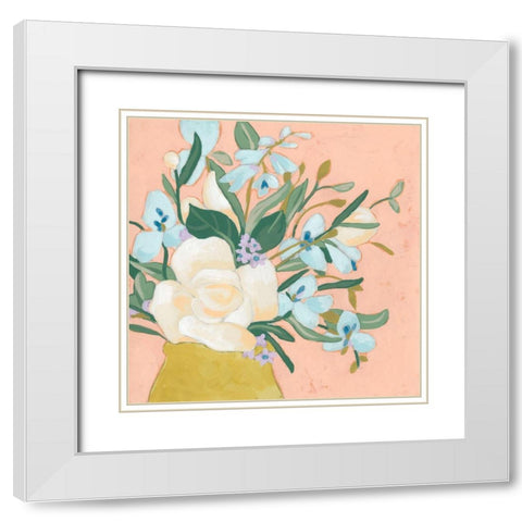 Floral Allure I White Modern Wood Framed Art Print with Double Matting by Vess, June Erica