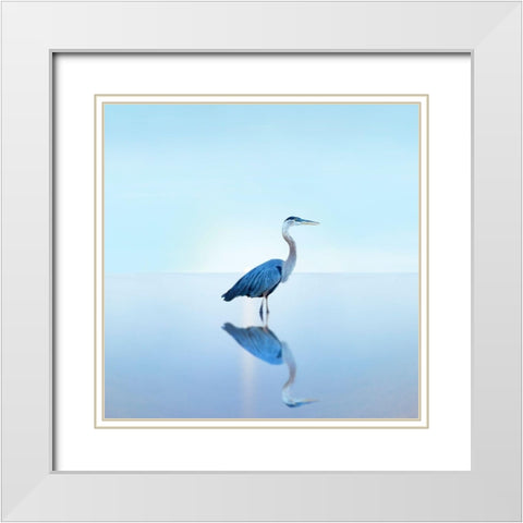 Beachscape Heron II White Modern Wood Framed Art Print with Double Matting by McLoughlin, James