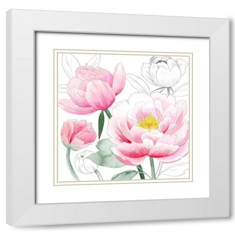 May Peonies I White Modern Wood Framed Art Print with Double Matting by Popp, Grace