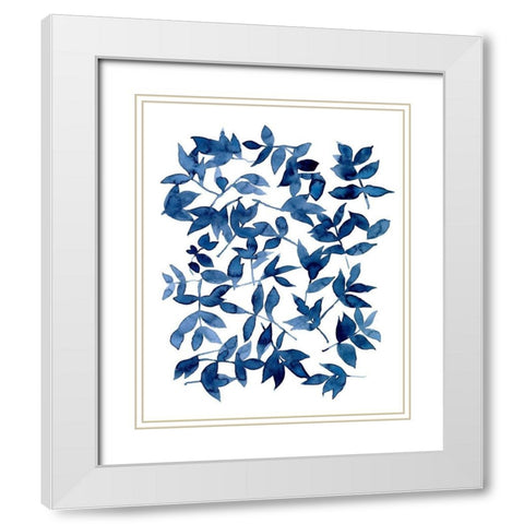 Indigo Fallen Leaves II White Modern Wood Framed Art Print with Double Matting by Scarvey, Emma