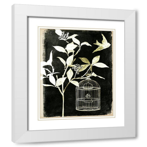 Branch and Bird I White Modern Wood Framed Art Print with Double Matting by Wang, Melissa