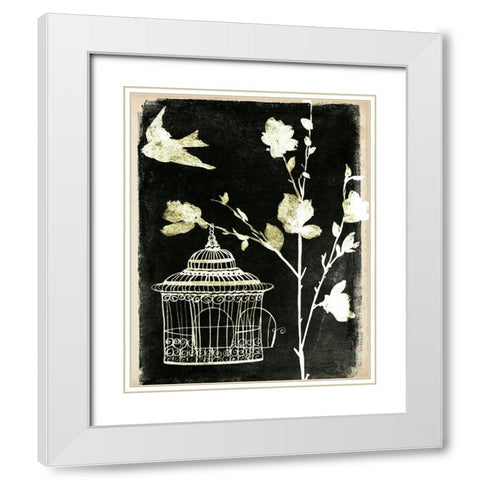 Branch and Bird II White Modern Wood Framed Art Print with Double Matting by Wang, Melissa