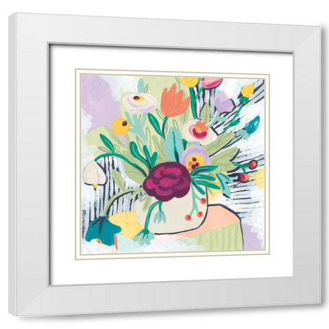 Fauvist Floral I White Modern Wood Framed Art Print with Double Matting by Vess, June Erica