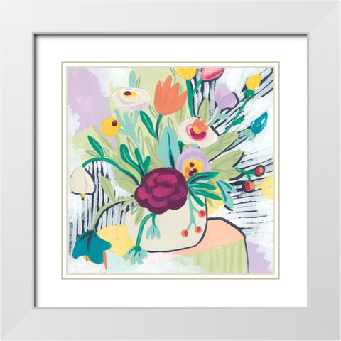 Fauvist Floral I White Modern Wood Framed Art Print with Double Matting by Vess, June Erica