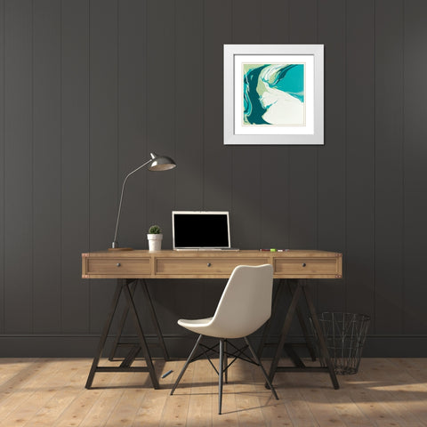 Flowing Teal I White Modern Wood Framed Art Print with Double Matting by Studio W