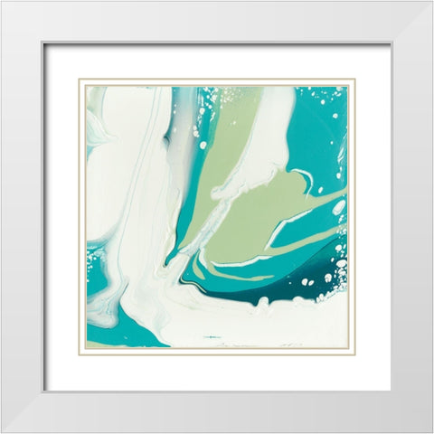 Flowing Teal II White Modern Wood Framed Art Print with Double Matting by Studio W