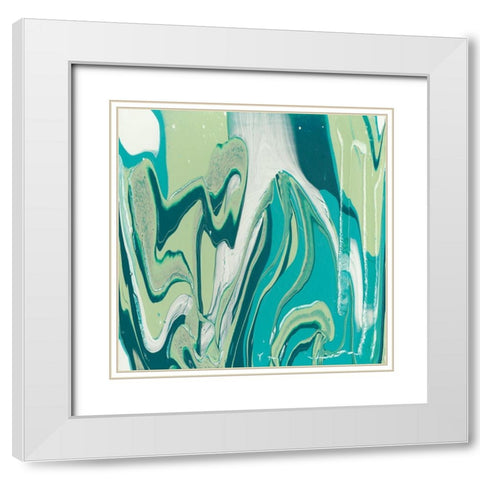 Flowing Teal III White Modern Wood Framed Art Print with Double Matting by Studio W