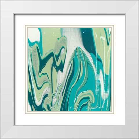 Flowing Teal III White Modern Wood Framed Art Print with Double Matting by Studio W
