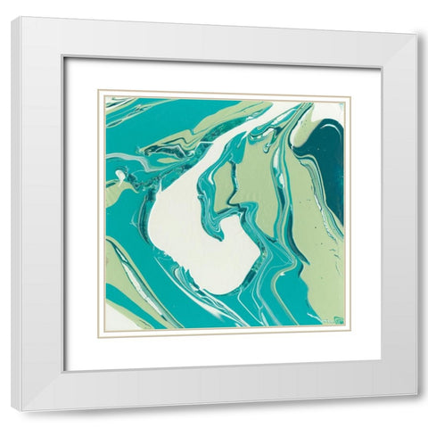Flowing Teal IV White Modern Wood Framed Art Print with Double Matting by Studio W