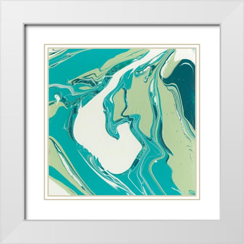 Flowing Teal IV White Modern Wood Framed Art Print with Double Matting by Studio W