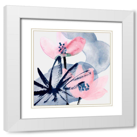 Pink Water Lilies I White Modern Wood Framed Art Print with Double Matting by Wang, Melissa