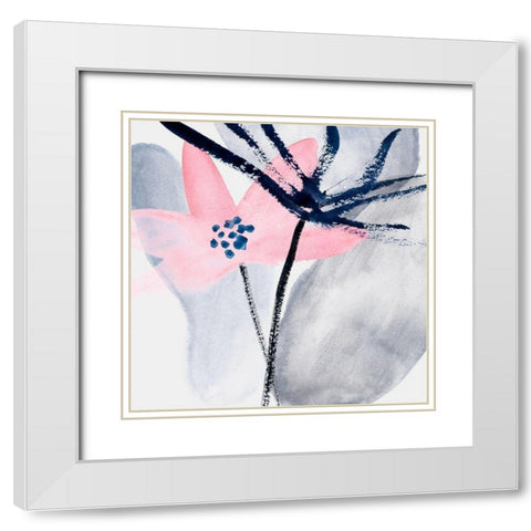 Pink Water Lilies II White Modern Wood Framed Art Print with Double Matting by Wang, Melissa