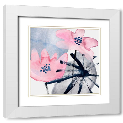 Pink Water Lilies III White Modern Wood Framed Art Print with Double Matting by Wang, Melissa
